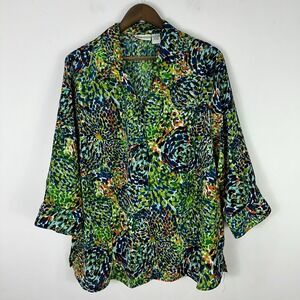 Apparenza Top Womens Plus 2X Green Geometric Abstract Long Sleeve Artsy Whacky
